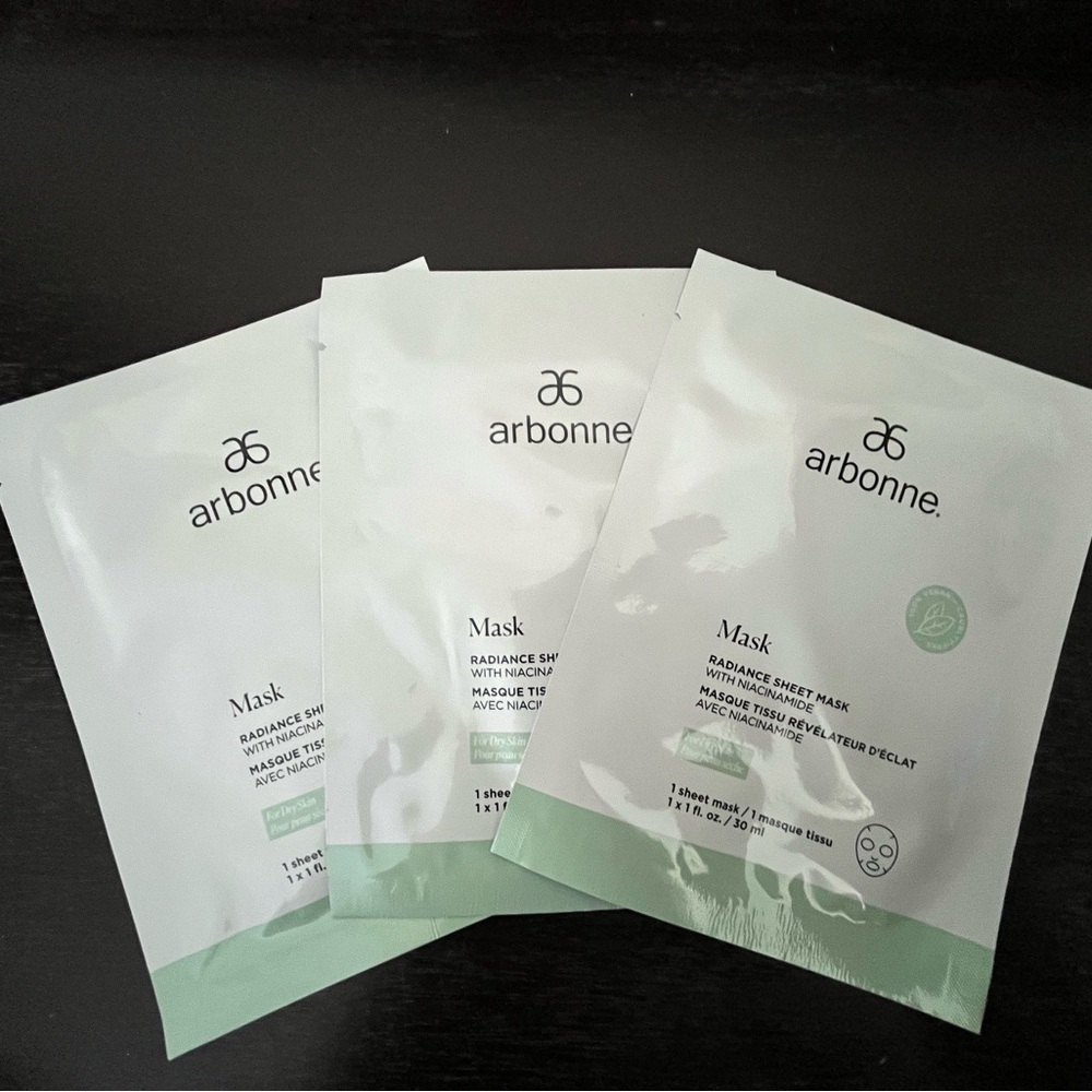 ARBONNE Radiance Sheet Masks 3pc W/Niacinamide Face Mask Hydrate Brighten Tone